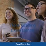Promotional image showing four smiling young adults in an office with Bone Grafting and Excel Dental text overlay.