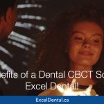 Promotional graphic with two people holding sparklers and text about the benefits of a dental CBCT scan at Excel Dental.