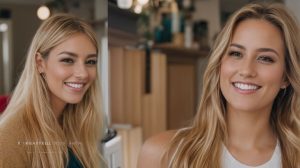 Smiling young woman in an indoor portrait, showing bright teeth.