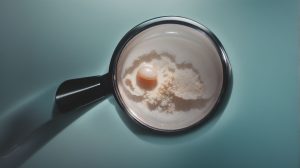 Magnifying glass highlighting a tooth on a white textured surface