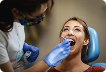 Patient receiving cosmetic dental care